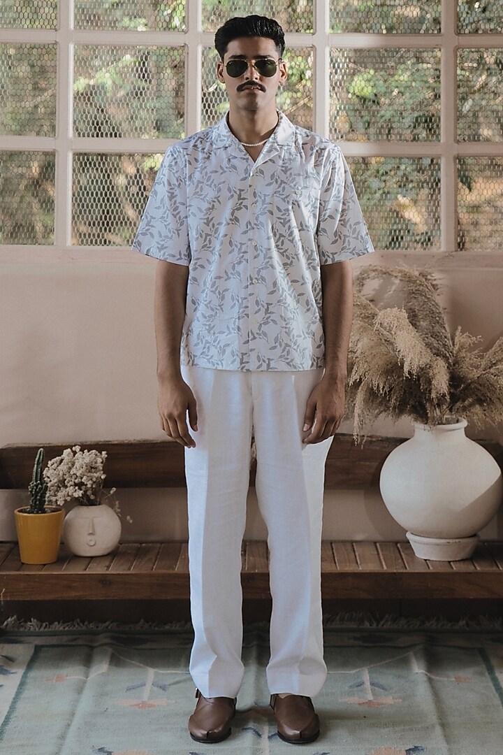 Ivory Cotton Digital Printed Wedding Shirt by SARAN KOHLI at Pernia's Pop Up Shop