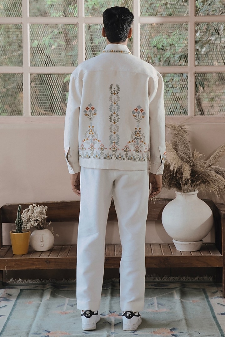 Ivory Monga Silk Embroidered Pants by SARAN KOHLI at Pernia's Pop Up Shop
