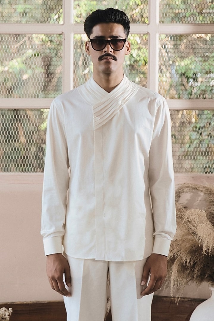 Ivory Cotton Shirt by SARAN KOHLI