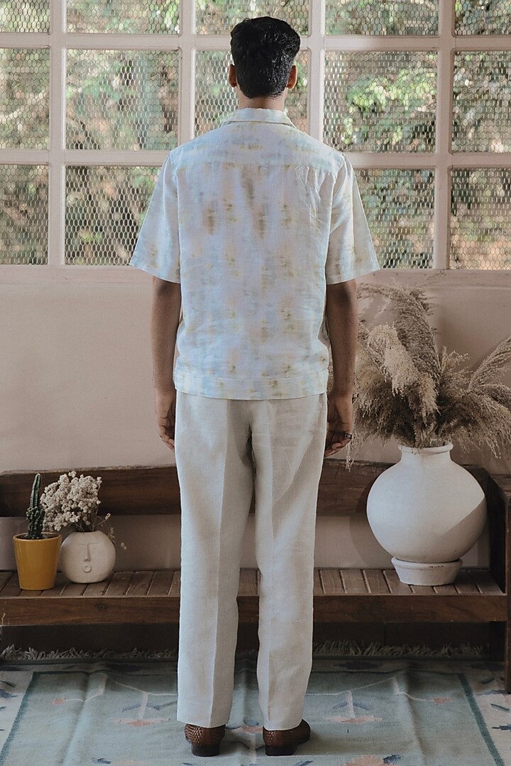 Ivory Italian Linen Digital Printed Party Wear Shirt by SARAN KOHLI at Pernia's Pop Up Shop