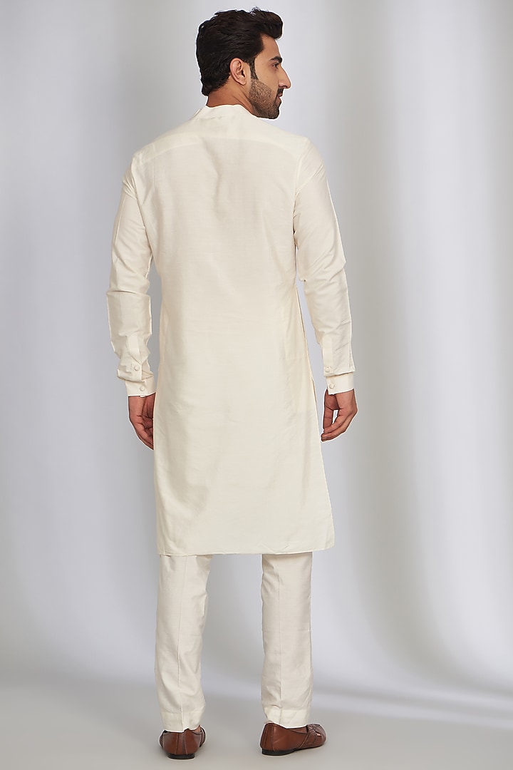 Sage Green Matka Silk Printed & Embroidered Bundi Jacket Set by SARAN KOHLI at Pernia's Pop Up Shop