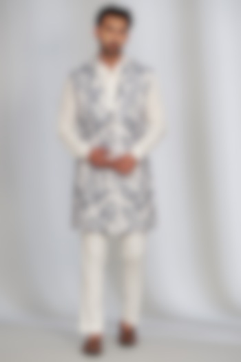 White French Jacquard Printed Wedding Indowestern Set by SARAN KOHLI at Pernia's Pop Up Shop