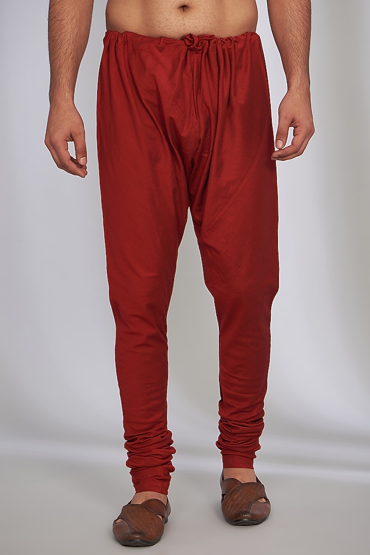 Powder Red Pure Raw Silk Embroidered Groom Sherwani Set by SARAN KOHLI at Pernia's Pop Up Shop