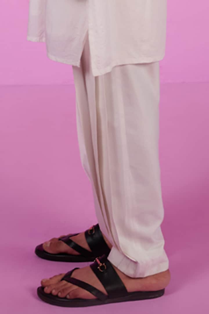 White Silk French Lace Hand Embroidered Kurta Set by SARAN KOHLI at Pernia's Pop Up Shop