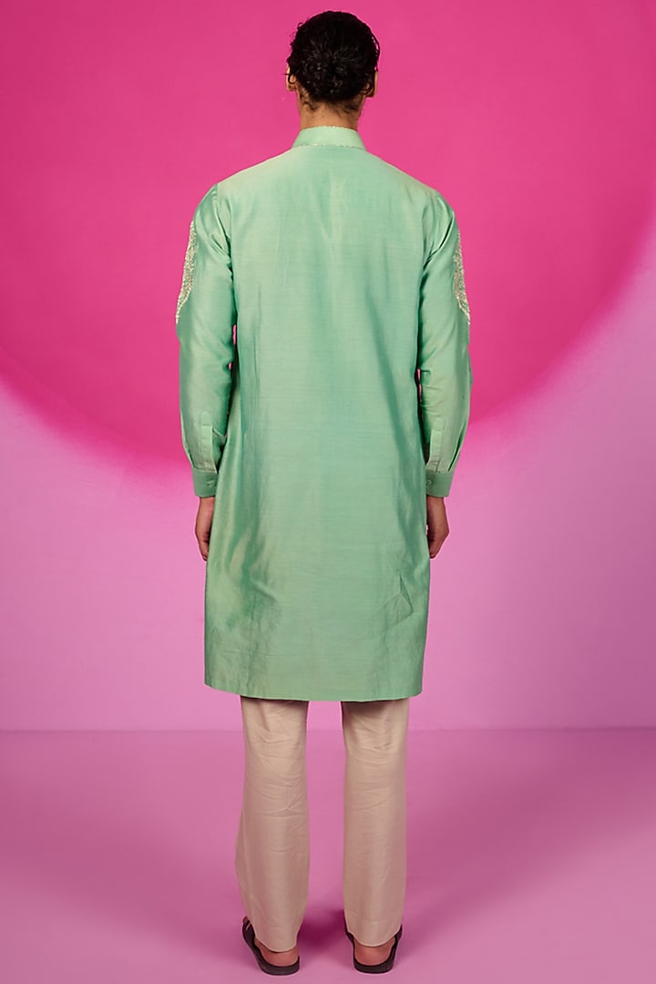 Light Green Silk Mirror Embroidered Kurta Set by SARAN KOHLI at Pernia's Pop Up Shop