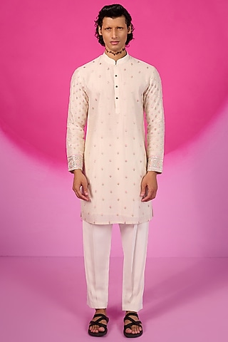 Men's Onion Pink Solid Kurta Pant With Mirror Over Coat Combo Set -  Absolutely Desi