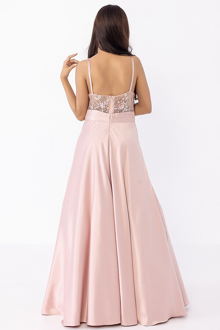 Dusty Pink Italian Satin Embellished Engagement Gown by SARTORIALE at Pernia's Pop Up Shop