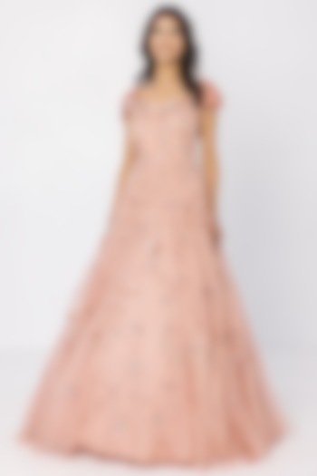 Rose Pink Silk Organza Embellished Gown by SARTORIALE