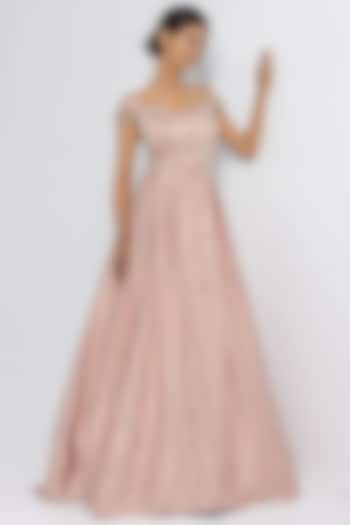 Dusty Pink Italian Satin Embellished Gown by SARTORIALE