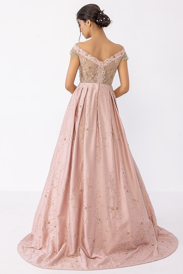 Dusty Pink Italian Satin Embellished Engagement Gown by SARTORIALE at Pernia's Pop Up Shop