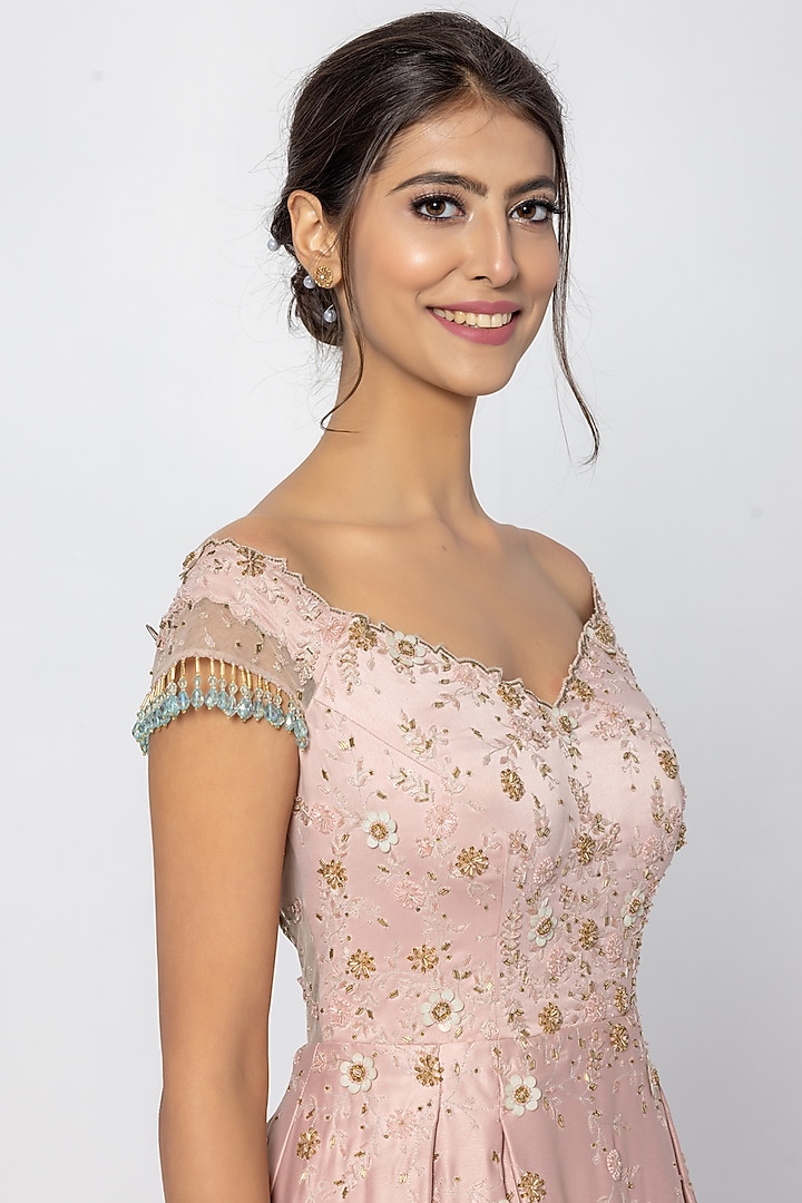 Dusty Pink Italian Satin Embellished Engagement Gown by SARTORIALE at Pernia's Pop Up Shop