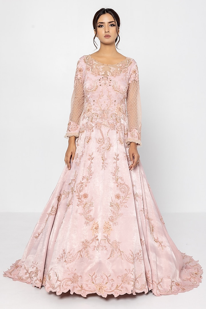 Dusty Pink Versace Crepe Embellished Gown by SARTORIALE