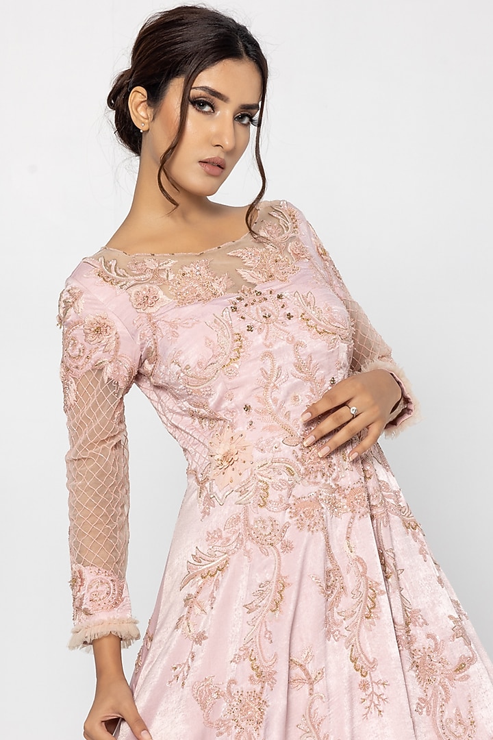 Dusty Pink Versace Crepe Embellished Wedding Gown by SARTORIALE at Pernia's Pop Up Shop