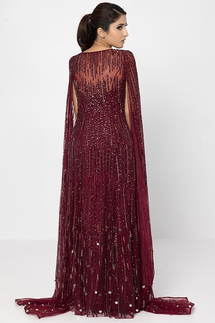 Wine Net Embroidered Engagement Gown by SARTORIALE at Pernia's Pop Up Shop