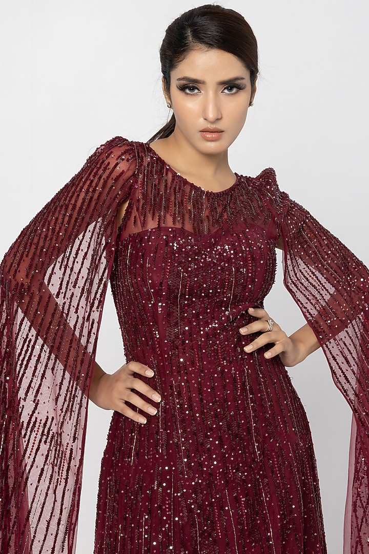 Wine Net Embroidered Engagement Gown by SARTORIALE at Pernia's Pop Up Shop