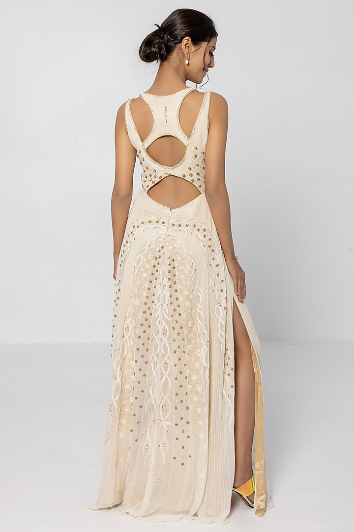 Off-White Georgette Hand Embellished Engagement Gown by SARTORIALE at Pernia's Pop Up Shop
