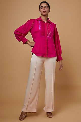 Fuschia Pink Embellishment Shirt by SARTORIALE