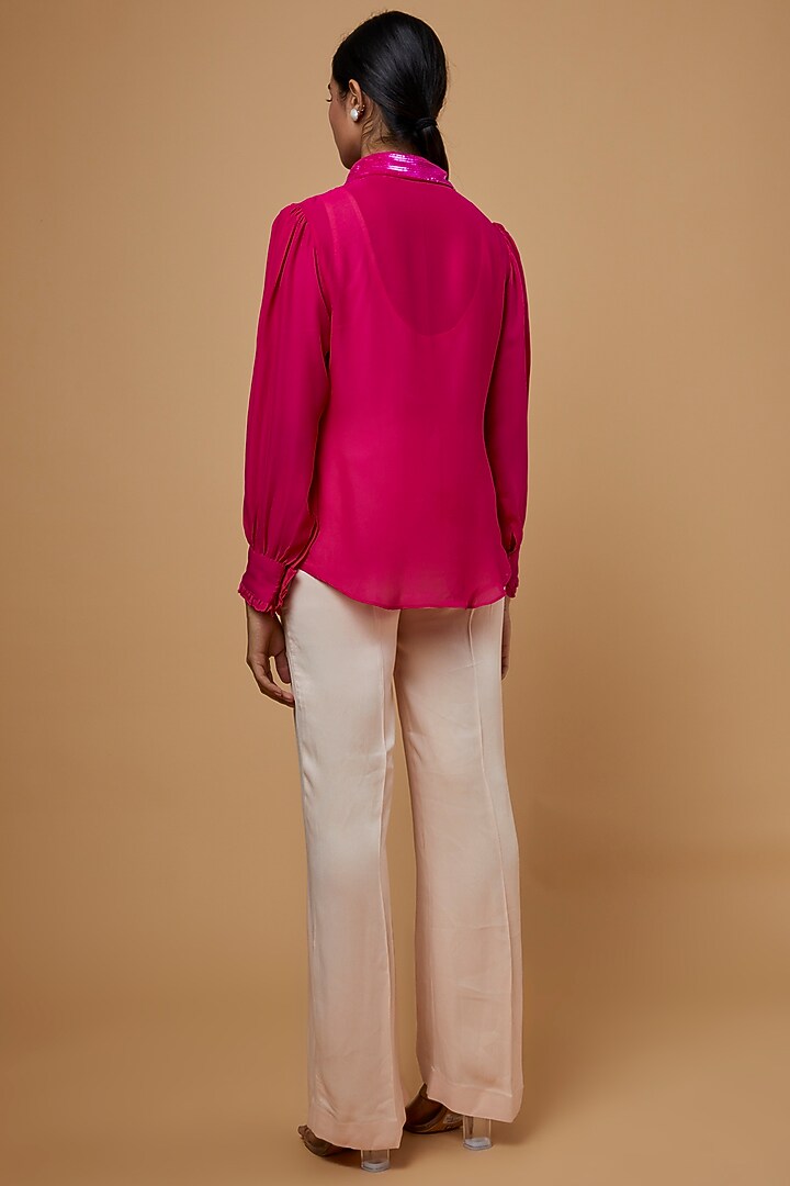 Fuschia Pink Embellishment Shirt by SARTORIALE at Pernia's Pop Up Shop