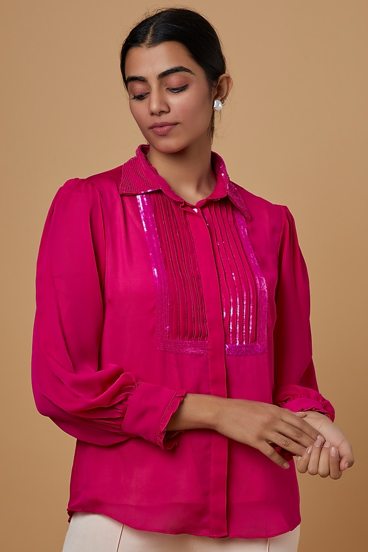 Fuschia Pink Embellishment Shirt by SARTORIALE at Pernia's Pop Up Shop