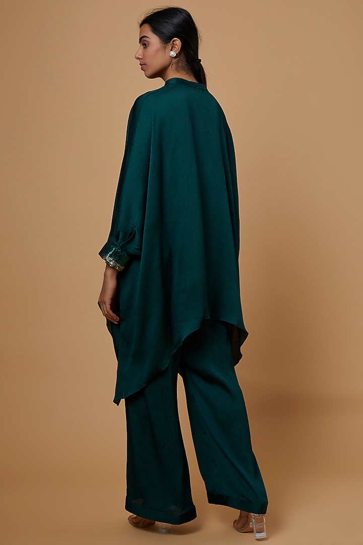 Bottle Green Crepe Satin Co-Ord Set by SARTORIALE at Pernia's Pop Up Shop