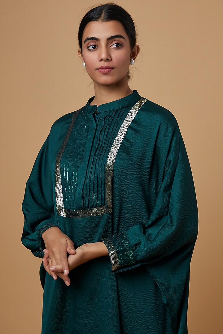 Bottle Green Crepe Satin Co-Ord Set by SARTORIALE at Pernia's Pop Up Shop