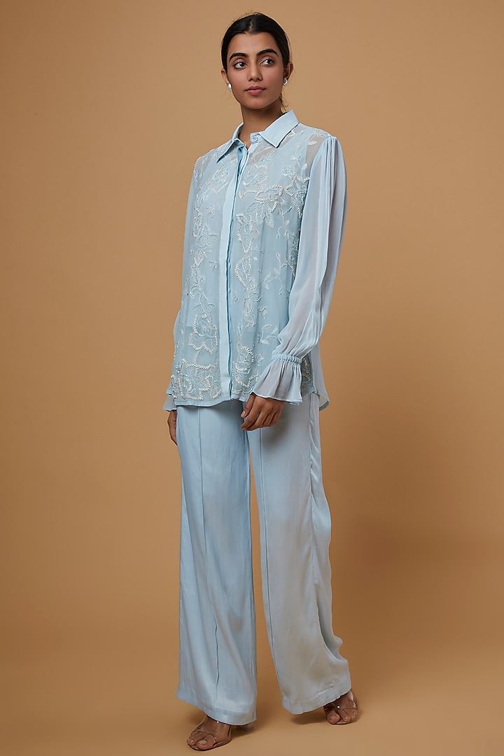 Baby Blue Georgette Co-Ord Set by SARTORIALE at Pernia's Pop Up Shop