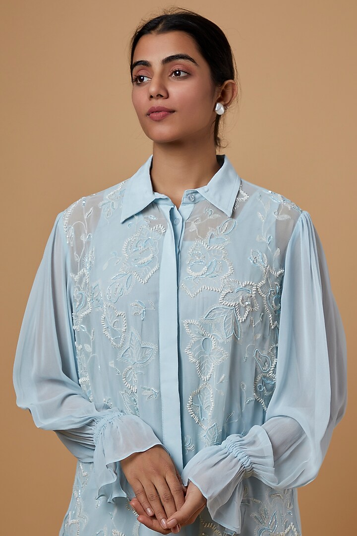 Baby Blue Georgette Co-Ord Set by SARTORIALE at Pernia's Pop Up Shop