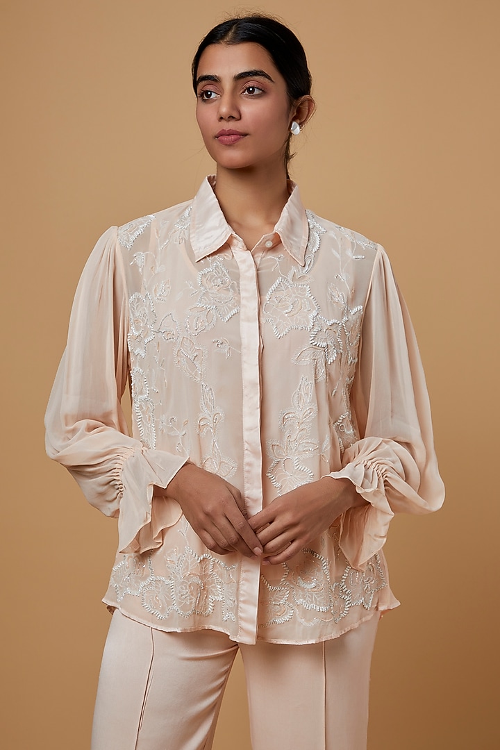 Peach Georgette Co-Ord Set by SARTORIALE at Pernia's Pop Up Shop