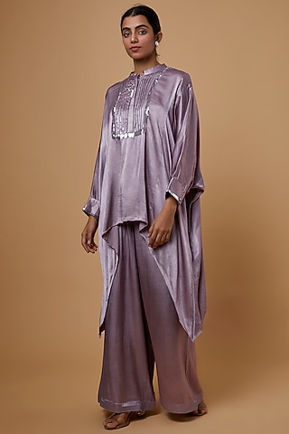 Purple Crepe Satin Co-Ord Set  by SARTORIALE