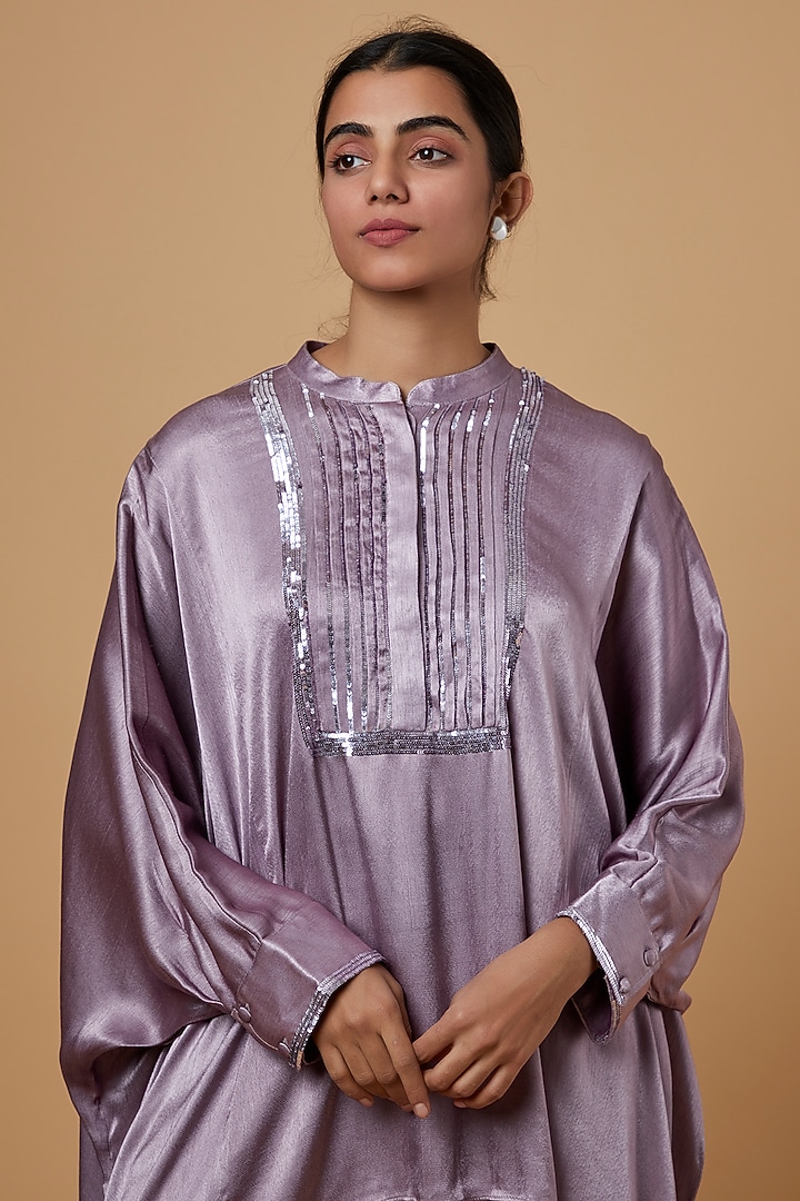Purple Crepe Satin Co-Ord Set by SARTORIALE at Pernia's Pop Up Shop