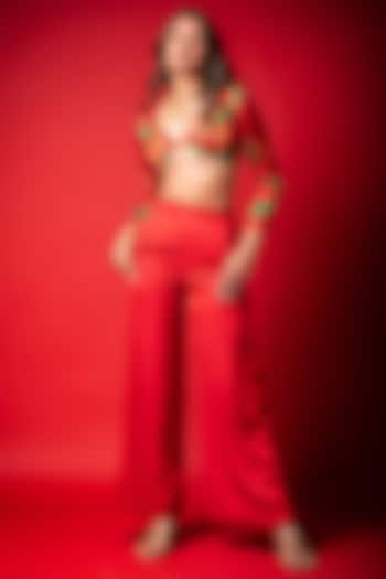 Red Modal Satin Pant Set by Sakshma Shetty at Pernia's Pop Up Shop