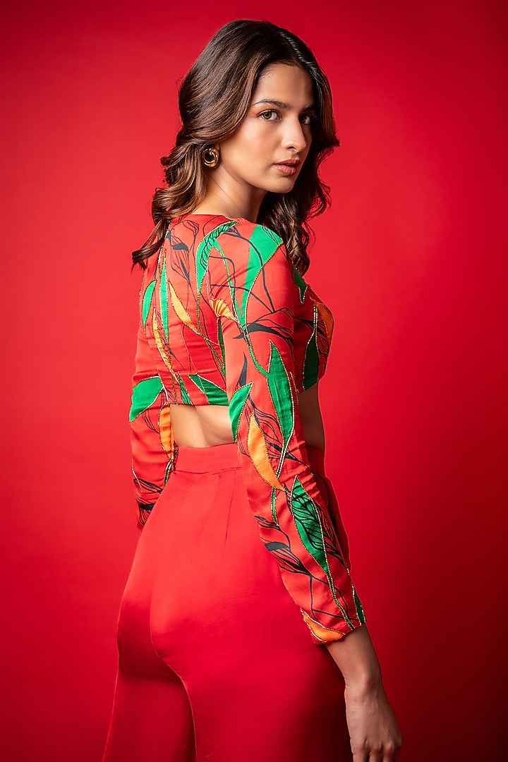 Red Modal Satin Pant Set by Sakshma Shetty at Pernia's Pop Up Shop