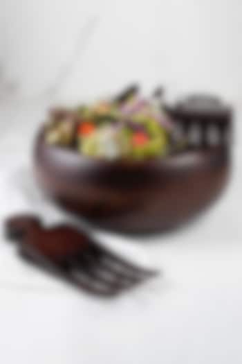 Walnut Polished Mango Wood Salad Bowl and Set of Servers by Sashays