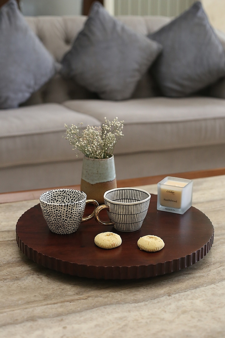 Walnut Polished Acacia Wood Rotating Platter by Sashays