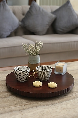 Walnut Polished Acacia Wood Rotating Platter by Sashays