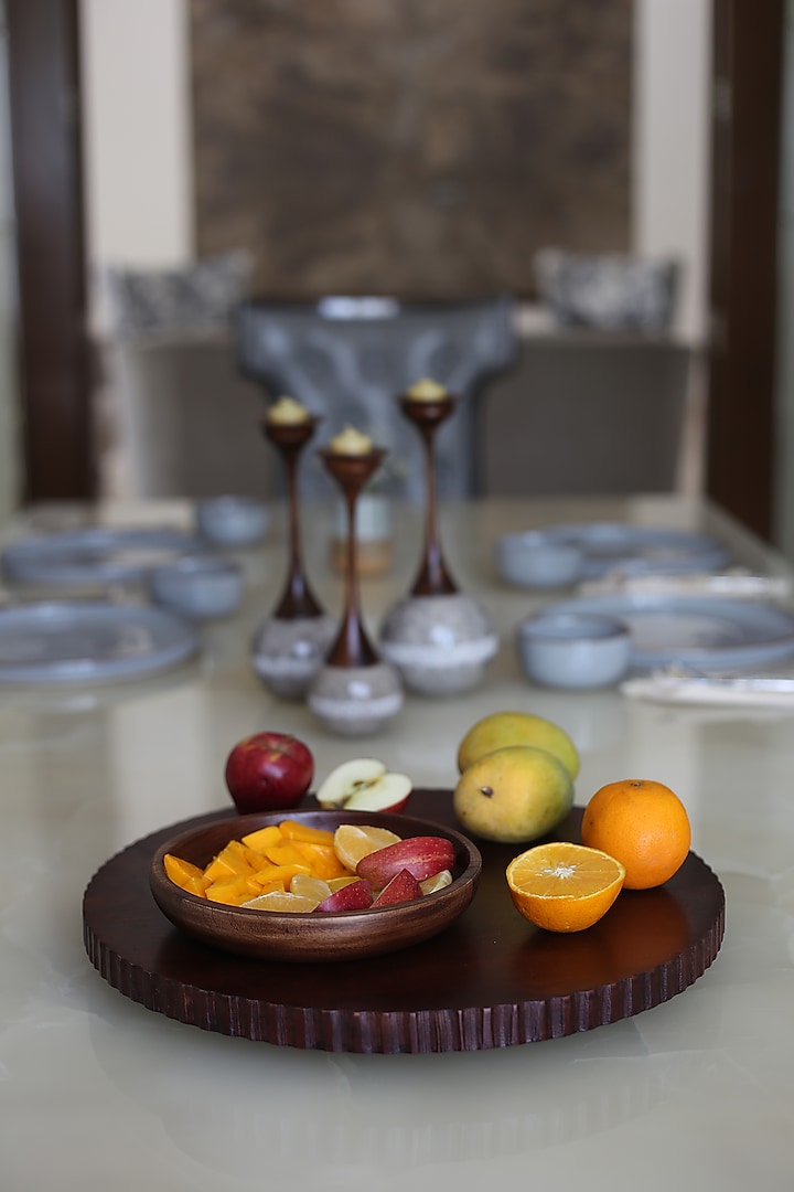 Walnut Polished Acacia Wood Rotating Platter by Sashays at Pernia's Pop Up Shop