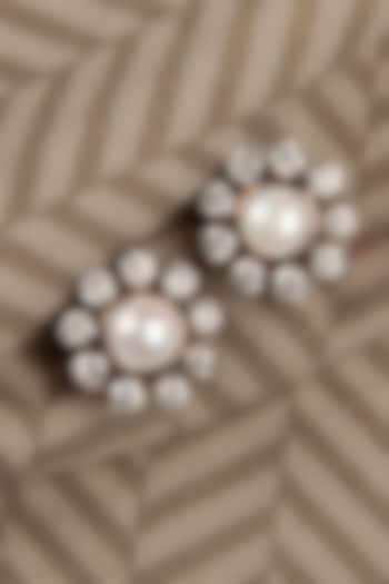Gold Finish Moissanite Polki Stud Earrings In Sterling Silver by Silver Art By Shri Paramani Jewels