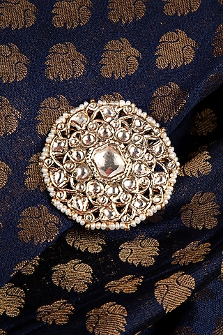 Gold Finish Kundan Polki & Yellow Sapphire Stone Pendant In Sterling Silver by Silver Art By Shri Paramani Jewels