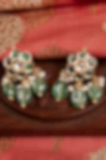 Gold Finish Kundan Polki & Emerald Stone Dangler Earrings In Sterling Silver by Silver Art By Shri Paramani Jewels