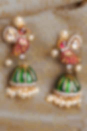 Gold Finish Kundan Polki & Pearl Dangler Earrings In Sterling Silver by Silver Art By Shri Paramani Jewels