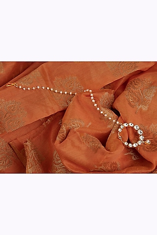 Gold Finish Kundan Polki & White Sapphire Stone Nath In Sterling Silver by Silver Art By Shri Paramani Jewels