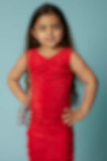 Bright Red Gathered Dress For Girls by Sassy Kids