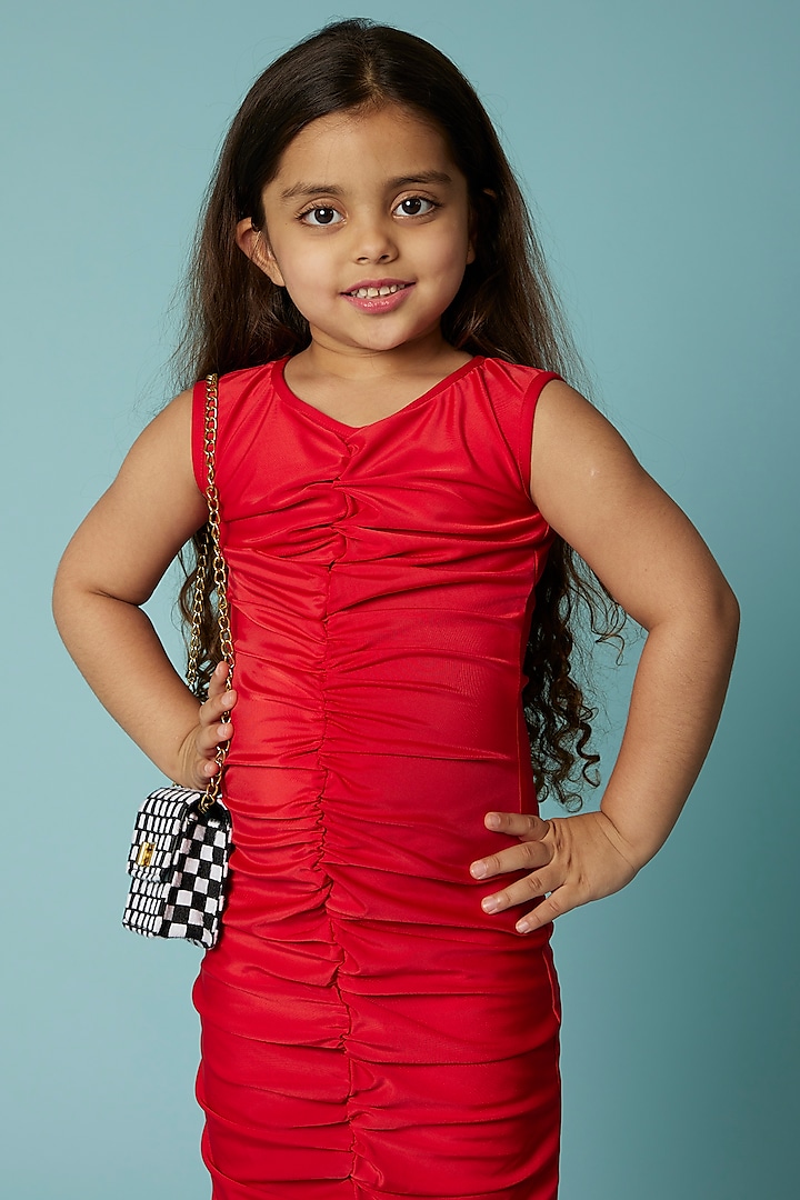 Bright Red Gathered Dress For Girls by Sassy Kids