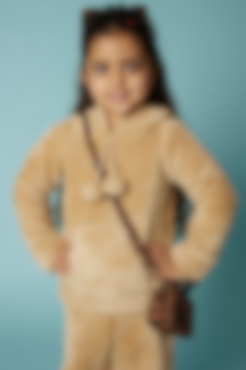 Beige Imported Fur Tracksuit For Girls by Sassy Kids at Pernia's Pop Up Shop