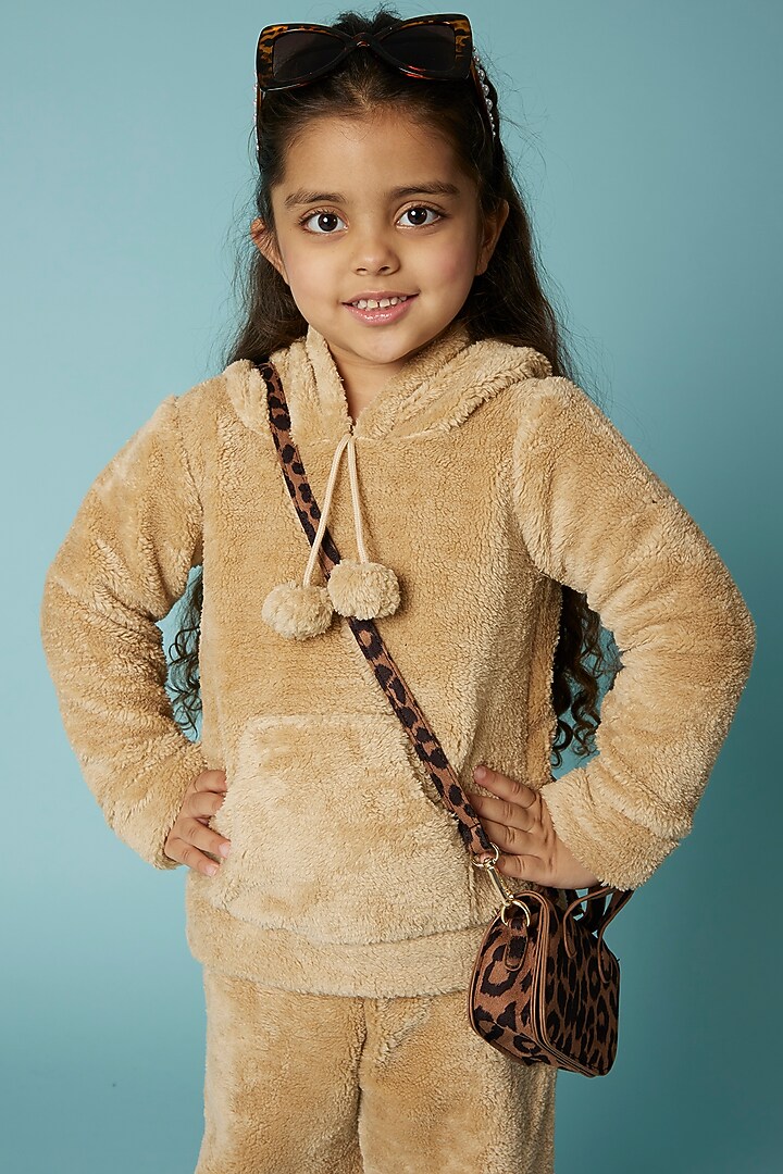 Beige Imported Fur Tracksuit For Girls by Sassy Kids at Pernia's Pop Up Shop