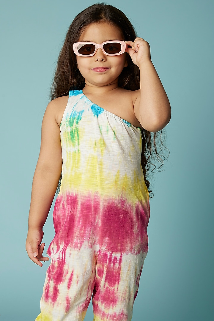 Multi-Colored Printed One-Shoulder Jumpsuit For Girls by Sassy Kids