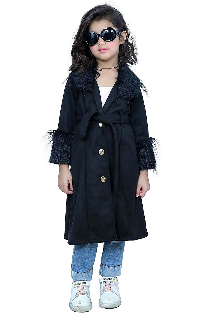 Black Suede Overcoat For Girls by Sassy Kids