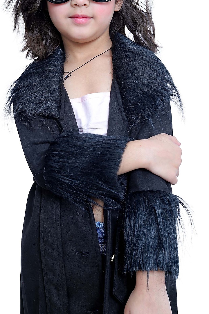 Black Suede Overcoat For Girls by Sassy Kids at Pernia's Pop Up Shop