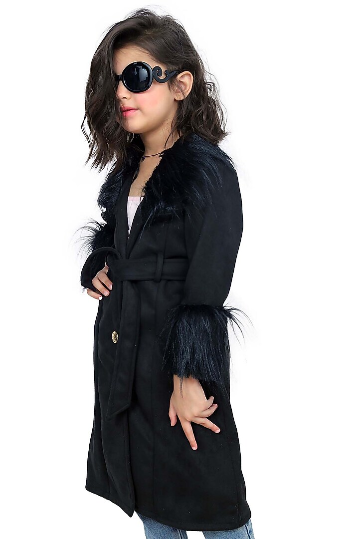 Black Suede Overcoat For Girls by Sassy Kids at Pernia's Pop Up Shop