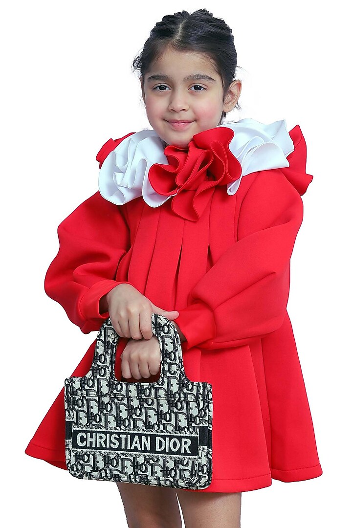 Red Scuba Dress For Girls by Sassy Kids at Pernia's Pop Up Shop